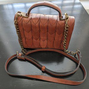 Patricia Nash Antolina Phone Mini Crossbody Bag in Brown Leather Leaf Applique